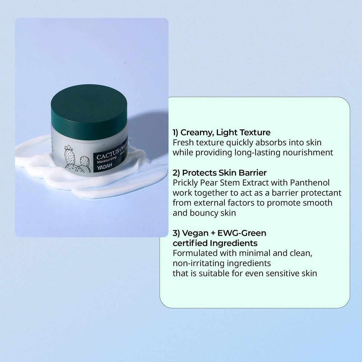 YADAH Cactus Cream - Hydrating Facial Moisturizer for Sensitive Dry Skin, 1.69 Fl Oz - görsel 5