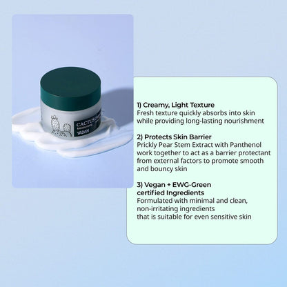 YADAH Cactus Cream - Hydrating Facial Moisturizer for Sensitive Dry Skin, 1.69 Fl Oz