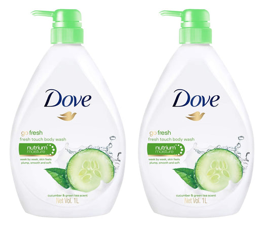 Dove Go Fresh Nourishing Body Wash, Cucumber and Green Tea - 33.8 Fl Oz (Pack of 2) Avelisse