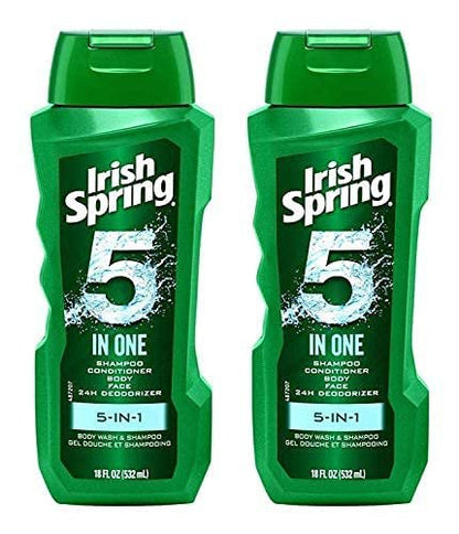 Irish Spring 5-in-1 Shampoo, Conditioner, Body Wash, Face Wash and Deodorizer, 18 oz (Pack of 4) Avelisse