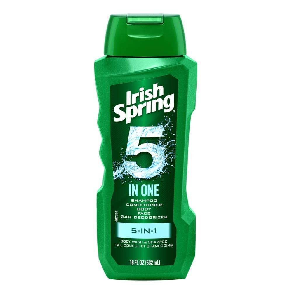 Irish Spring 5-in-1 Shampoo, Conditioner, Body Wash, Face Wash and Deodorizer, 18 oz (Pack of 4) Avelisse