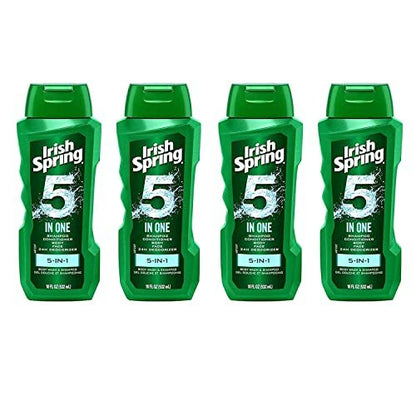 Irish Spring 5-in-1 Shampoo, Conditioner, Body Wash, Face Wash and Deodorizer, 18 oz (Pack of 4) Avelisse