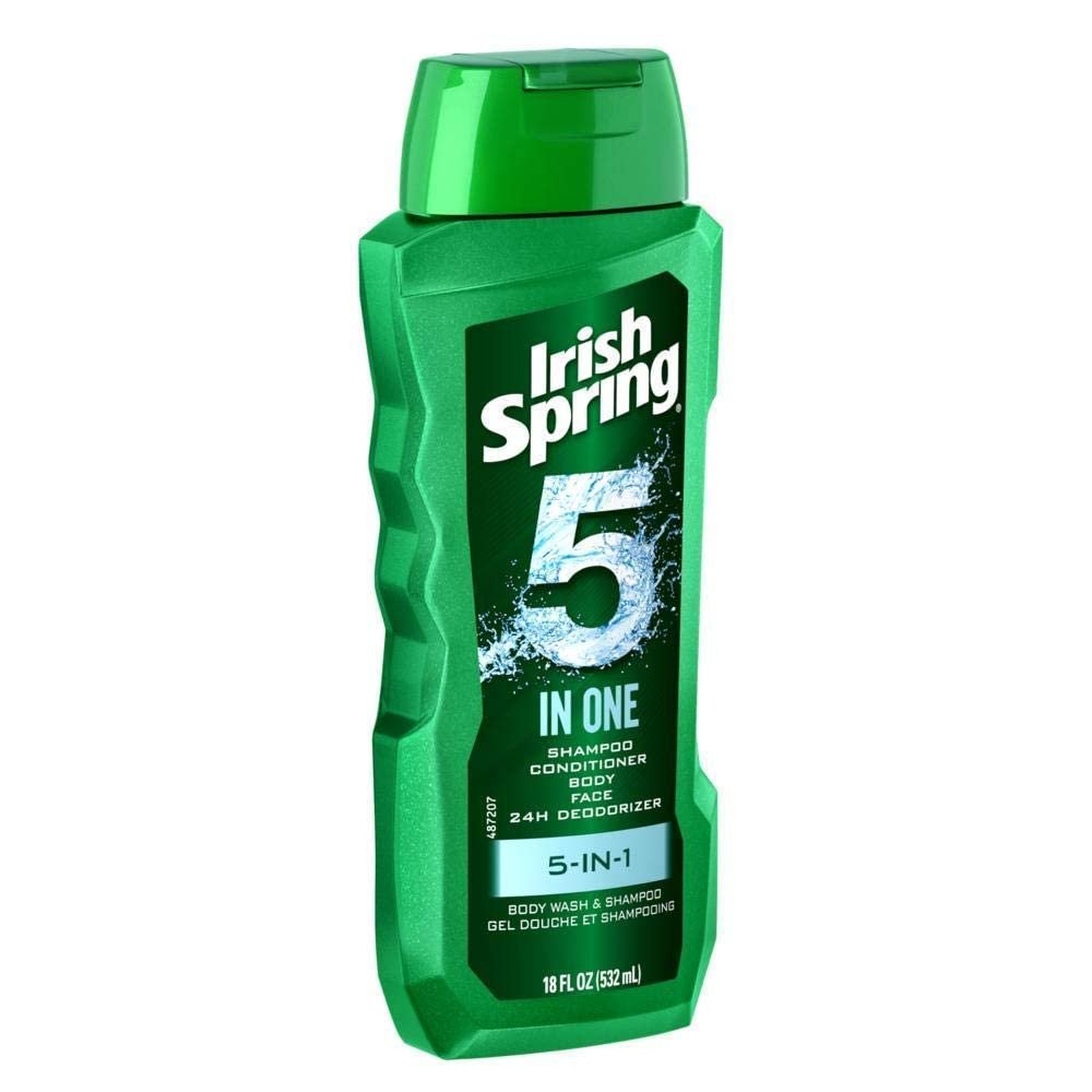 Irish Spring 5-in-1 Shampoo, Conditioner, Body Wash, Face Wash and Deodorizer, 18 oz (Pack of 4) Avelisse
