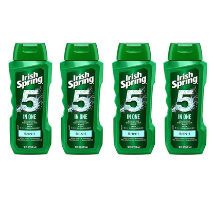 Irish Spring 5-in-1 Shampoo, Conditioner, Body Wash, Face Wash and Deodorizer, 18 oz (Pack of 4) Avelisse