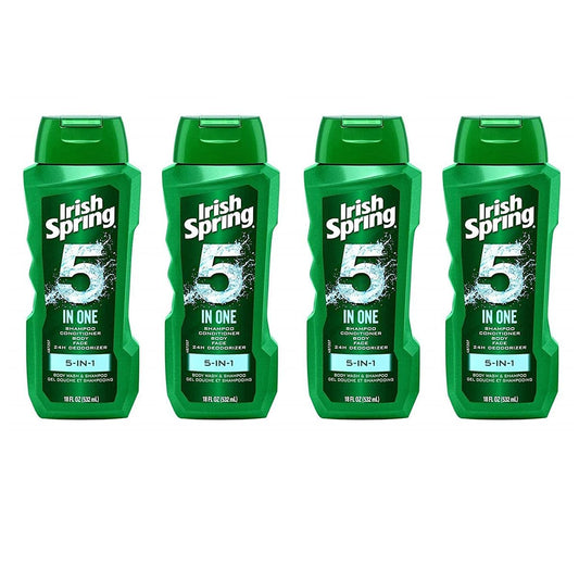 Irish Spring 5-in-1 Shampoo, Conditioner, Body Wash, Face Wash and Deodorizer, 18 oz (Pack of 4) Avelisse