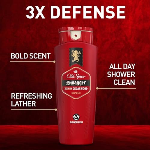 Old Spice Refreshing Body Wash for Men, Swagger with Cedarwood Scent, 3X Defense, 24/7 Shower Fresh, 16 oz (Pack of 4) Avelisse