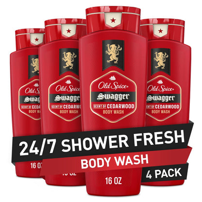 Old Spice Refreshing Body Wash for Men, Swagger with Cedarwood Scent, 3X Defense, 24/7 Shower Fresh, 16 oz (Pack of 4) Avelisse