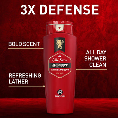 Old Spice Refreshing Body Wash for Men, Swagger with Cedarwood Scent, 3X Defense, 24/7 Shower Fresh, 16 oz (Pack of 4) Avelisse