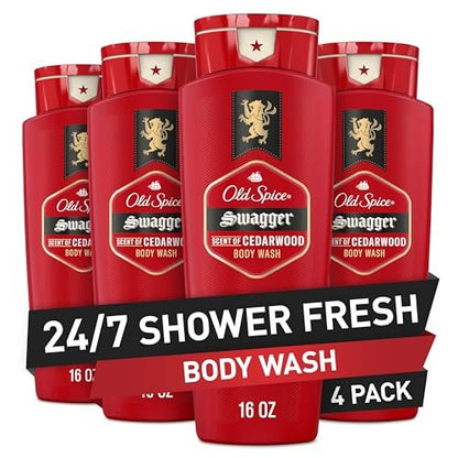 Old Spice Refreshing Body Wash for Men, Swagger with Cedarwood Scent, 3X Defense, 24/7 Shower Fresh, 16 oz (Pack of 4) Avelisse