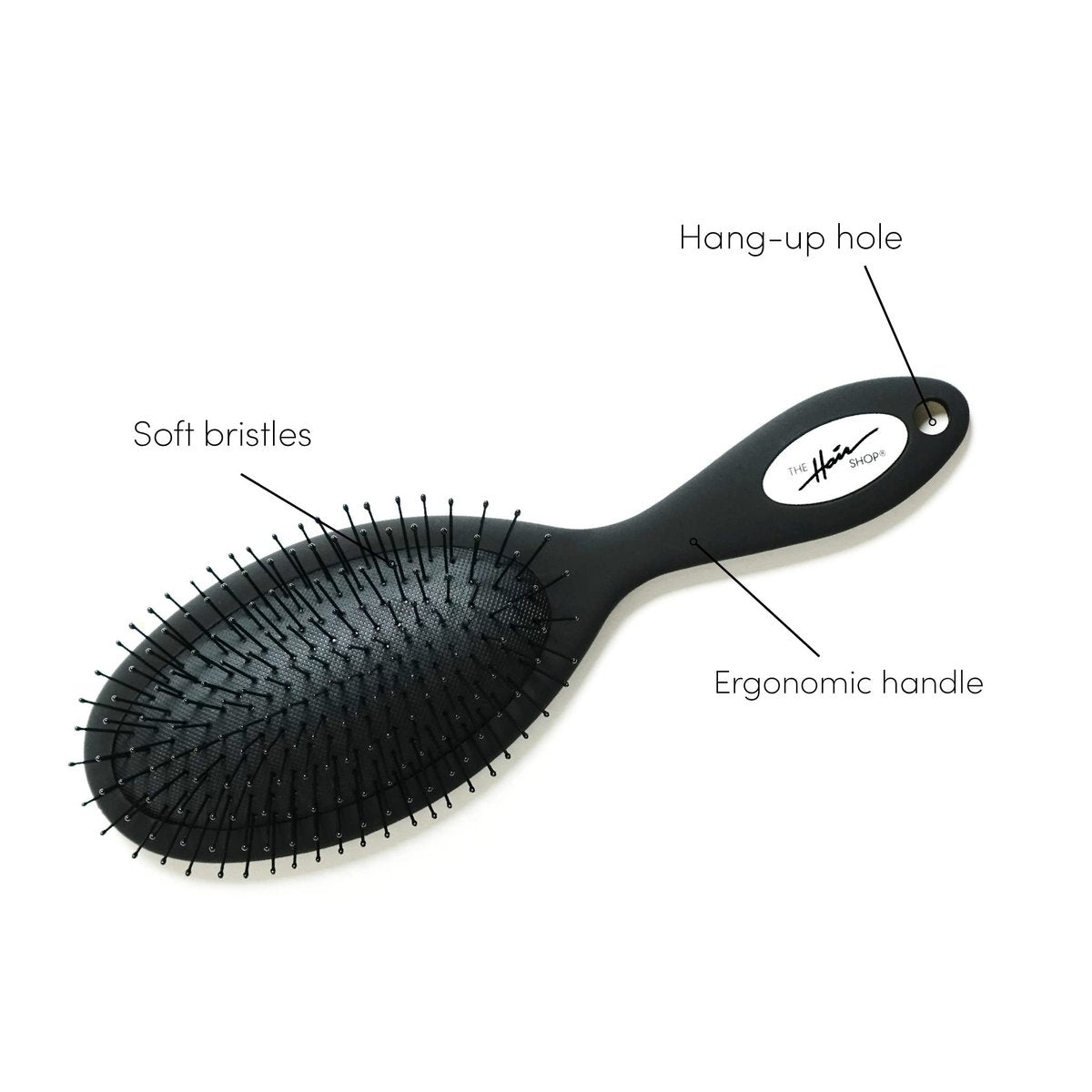 The Hair Shop 909 Ergonomic Detangling Brush for Hair Extensions – Safe for Wet & Dry Hair, Nylon Bristles, Black Avelisse