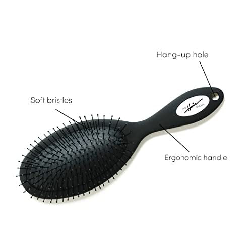 The Hair Shop 909 Ergonomic Detangling Brush for Hair Extensions – Safe for Wet & Dry Hair, Nylon Bristles, Black Avelisse