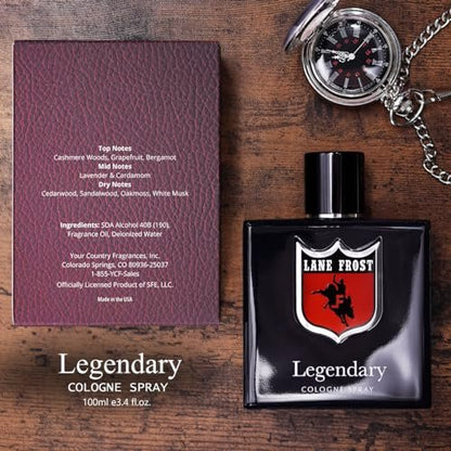 Lane Frost Legendary Cologne for Men - Original Western Scent - Woodsy Masculine Fragrance with Cedarwood and Musk - Long-Lasting 3.4 Fl Oz Avelisse