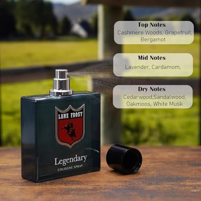 Lane Frost Legendary Cologne for Men - Original Western Scent - Woodsy Masculine Fragrance with Cedarwood and Musk - Long-Lasting 3.4 Fl Oz Avelisse