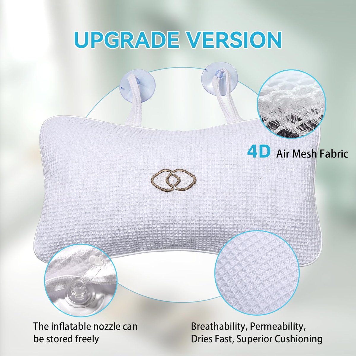 YUET Anti-Slip Non-Slip Bathtub Pillow - Inflatable Bath Cushion for Head, Neck, Back & Shoulders, Luxurious Home Spa Support - görsel 3