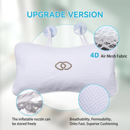 YUET Anti-Slip Non-Slip Bathtub Pillow - Inflatable Bath Cushion for Head, Neck, Back & Shoulders, Luxurious Home Spa Support