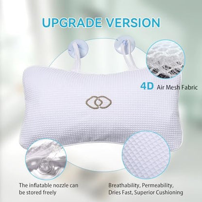 YUET Anti-Slip Non-Slip Bathtub Pillow - Inflatable Bath Cushion for Head, Neck, Back & Shoulders, Luxurious Home Spa Support