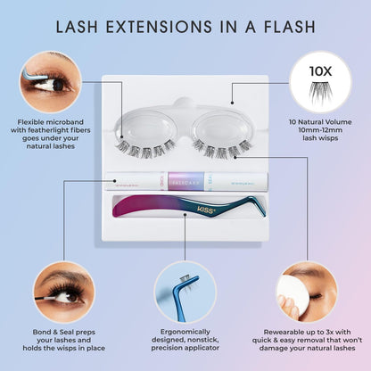 KISS Falscara DIY Lash Extension Starter Kit – 10 Reusable Featherlight Wisps with Bond & Seal Avelisse