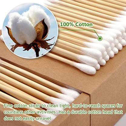 Cibutyful Cotton Swabs 400 Count - Double Round Tips with Strong Bamboo Sticks, 3.0 Inch Wooden Ear Swabs