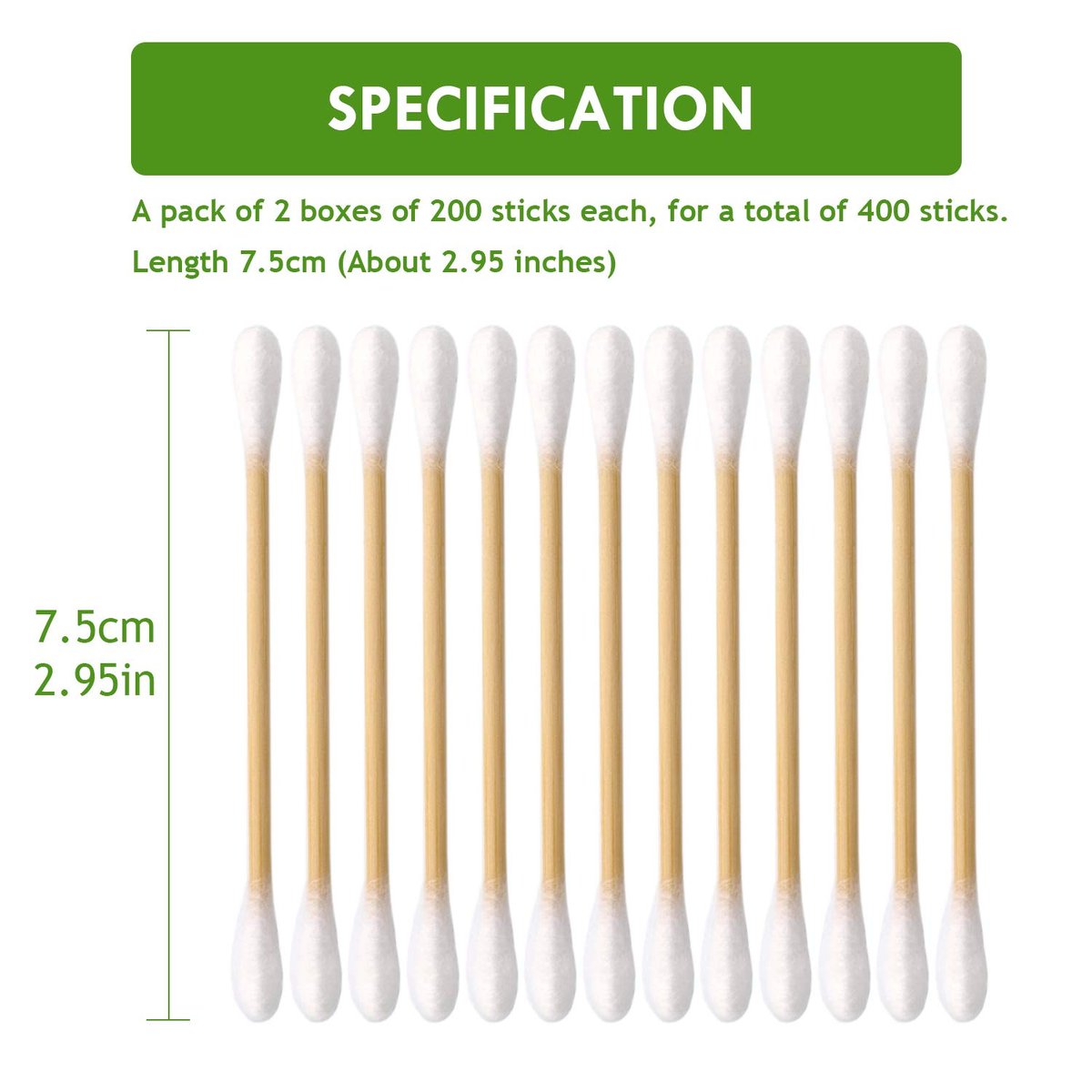 Cibutyful Cotton Swabs 400 Count - Double Round Tips with Strong Bamboo Sticks, 3.0 Inch Wooden Ear Swabs - görsel 3