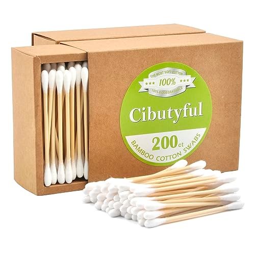 Cibutyful Cotton Swabs 400 Count - Double Round Tips with Strong Bamboo Sticks, 3.0 Inch Wooden Ear Swabs - görsel 2