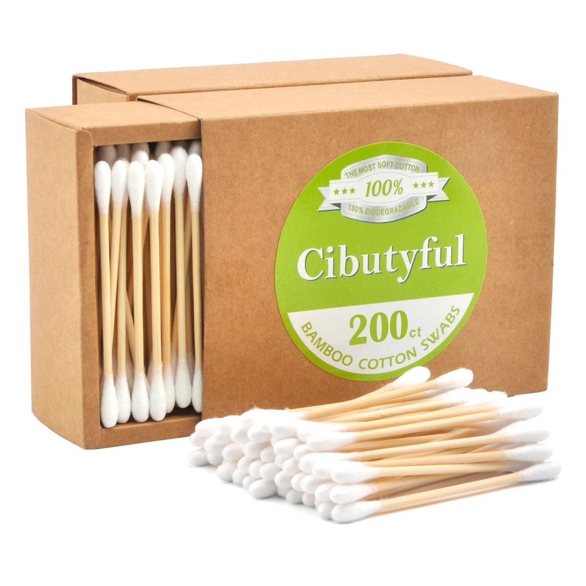 Cibutyful Cotton Swabs 400 Count - Double Round Tips with Strong Bamboo Sticks, 3.0 Inch Wooden Ear Swabs - görsel 1