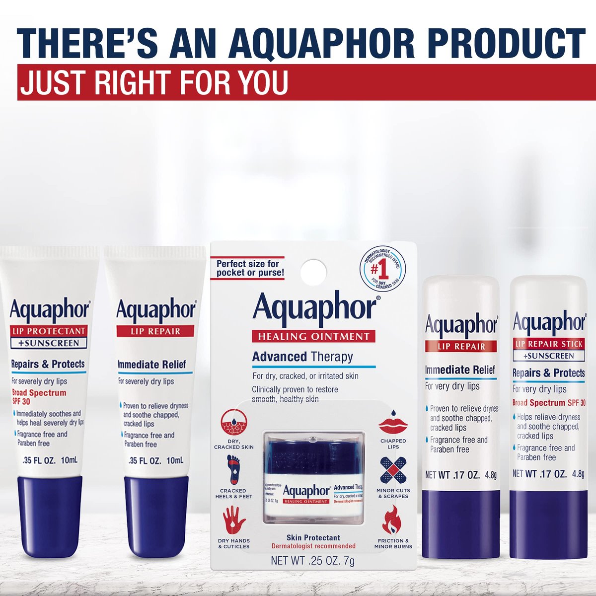 Aquaphor Lip Repair Stick with Shea Butter, Fragrance Free & Paraben Free, Moisturizing Lip Balms, 0.17 oz Stick, Pack of 4 Avelisse