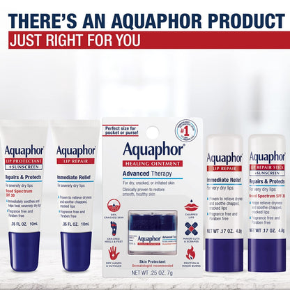 Aquaphor Lip Repair Stick with Shea Butter, Fragrance Free & Paraben Free, Moisturizing Lip Balms, 0.17 oz Stick, Pack of 4 Avelisse