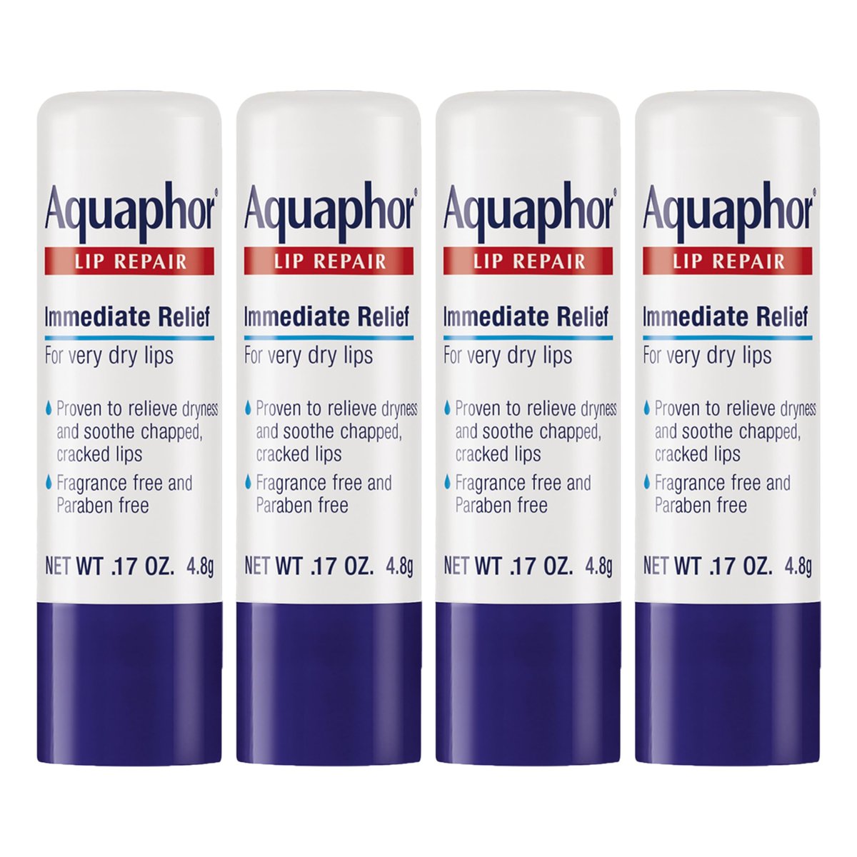 Aquaphor Lip Repair Stick with Shea Butter, Fragrance Free & Paraben Free, Moisturizing Lip Balms, 0.17 oz Stick, Pack of 4 Avelisse