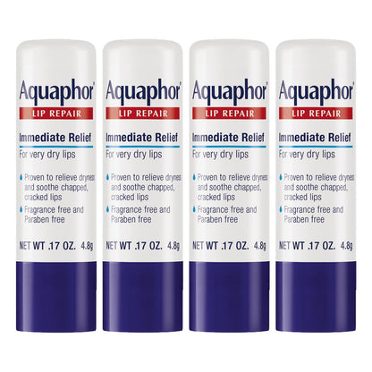 Aquaphor Lip Repair Stick with Shea Butter, Fragrance Free & Paraben Free, Moisturizing Lip Balms, 0.17 oz Stick, Pack of 4 Avelisse