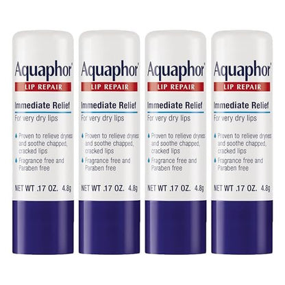 Aquaphor Lip Repair Stick with Shea Butter, Fragrance Free & Paraben Free, Moisturizing Lip Balms, 0.17 oz Stick, Pack of 4 Avelisse