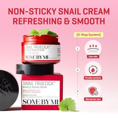 SOME BY MI Snail Truecica Miracle Repair Cream - 2.02 Oz (60ml) - Snail Mucin Face Moisturizer for Sensitive Skin, Acne Marks, and Skin Barrier Strengthening - Korean Skincare