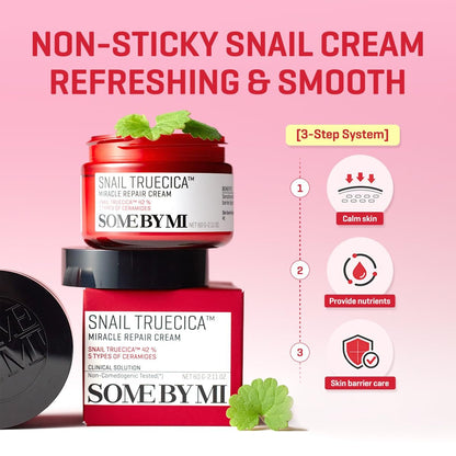 SOME BY MI Snail Truecica Miracle Repair Cream - 2.02 Oz (60ml) - Snail Mucin Face Moisturizer for Sensitive Skin, Acne Marks, and Skin Barrier Strengthening - Korean Skincare