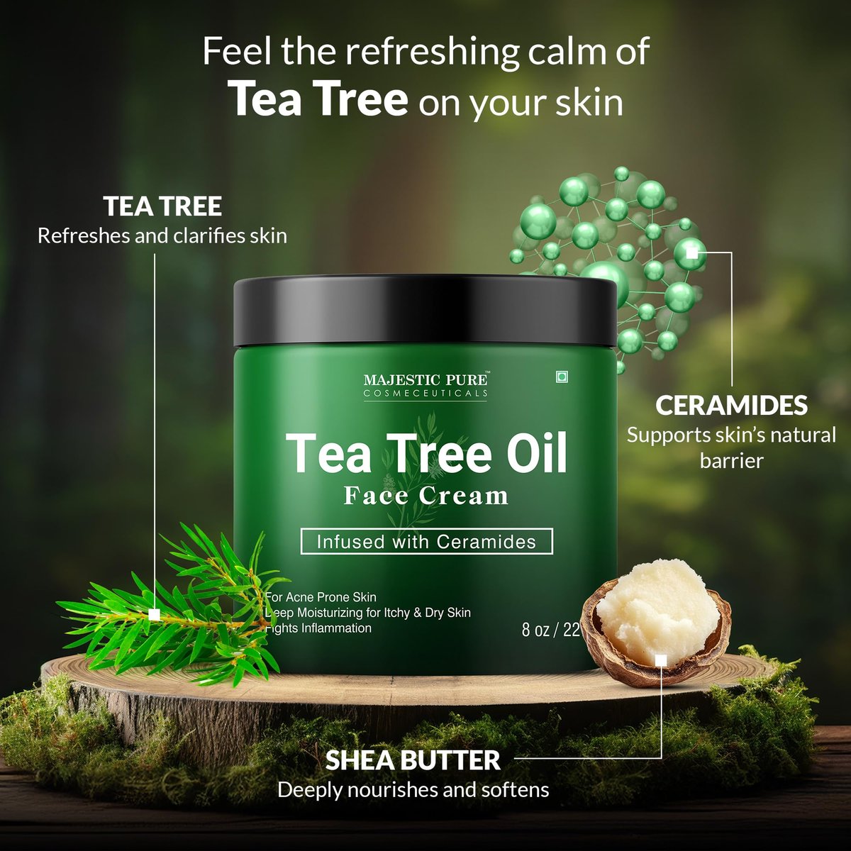 Majestic Pure Tea Tree Oil Face Cream - Moisturizer for Dry, Itchy, Acne-Prone Skin - Day & Night Cream for Women & Men - 8 oz - görsel 6