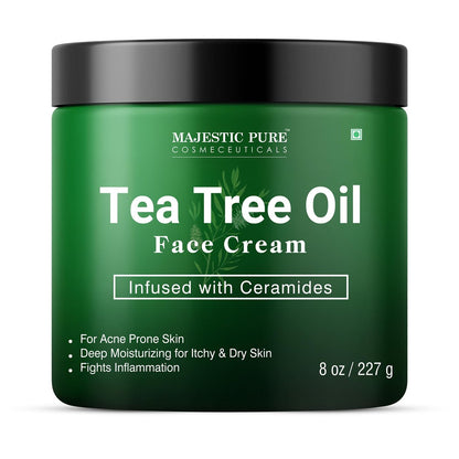 Majestic Pure Tea Tree Oil Face Cream - Moisturizer for Dry, Itchy, Acne-Prone Skin - Day & Night Cream for Women & Men - 8 oz