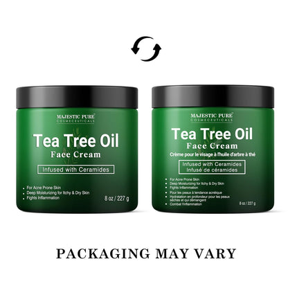 Majestic Pure Tea Tree Oil Face Cream - Moisturizer for Dry, Itchy, Acne-Prone Skin - Day & Night Cream for Women & Men - 8 oz