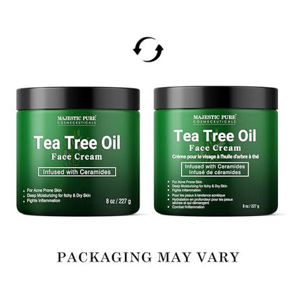 Majestic Pure Tea Tree Oil Face Cream - Moisturizer for Dry, Itchy, Acne-Prone Skin - Day & Night Cream for Women & Men - 8 oz