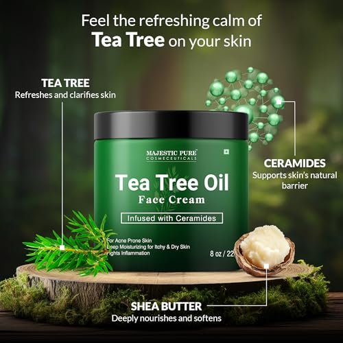 Majestic Pure Tea Tree Oil Face Cream - Moisturizer for Dry, Itchy, Acne-Prone Skin - Day & Night Cream for Women & Men - 8 oz - görsel 5