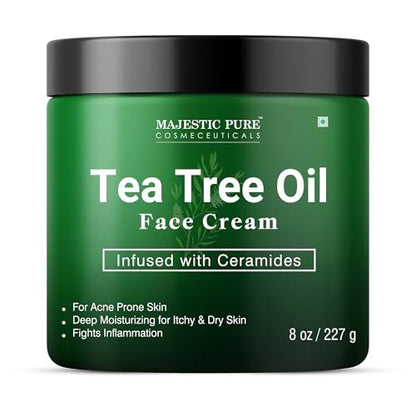 Majestic Pure Tea Tree Oil Face Cream - Moisturizer for Dry, Itchy, Acne-Prone Skin - Day & Night Cream for Women & Men - 8 oz
