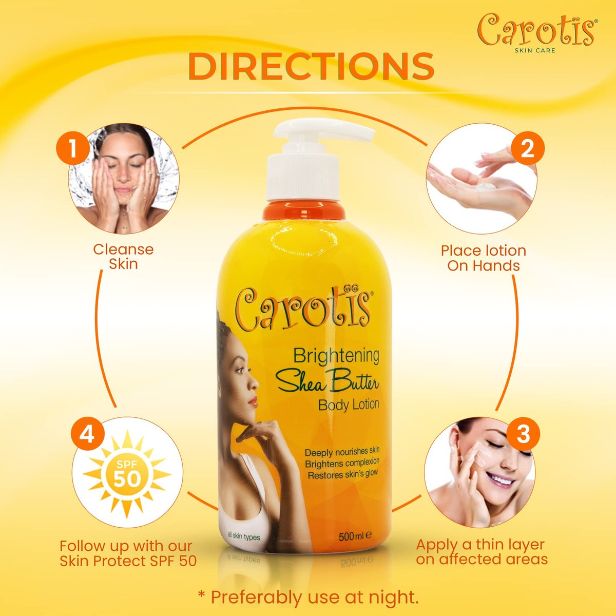 CAROTÏS Skin Brightening Body Lotion – 17.6 fl oz (500ml) – Dark Spot Remover with Shea Butter, Arbutin Complex & Vitamin A Avelisse
