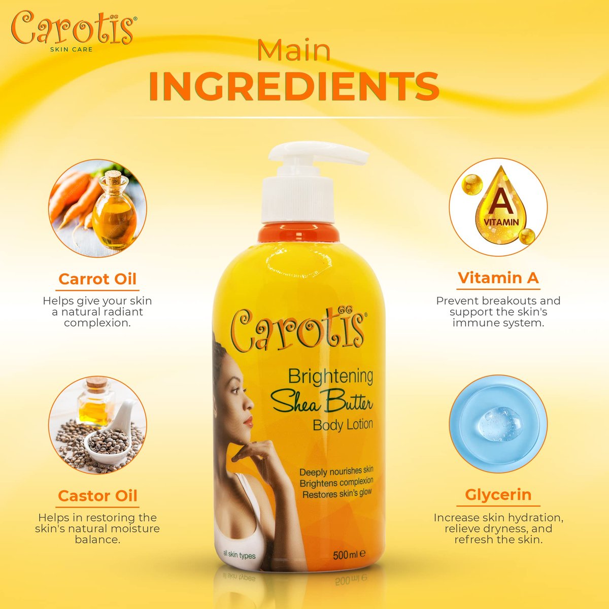CAROTÏS Skin Brightening Body Lotion – 17.6 fl oz (500ml) – Dark Spot Remover with Shea Butter, Arbutin Complex & Vitamin A Avelisse