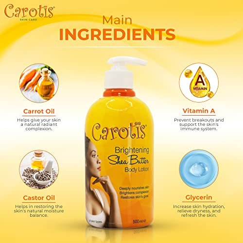 CAROTÏS Skin Brightening Body Lotion – 17.6 fl oz (500ml) – Dark Spot Remover with Shea Butter, Arbutin Complex & Vitamin A Avelisse
