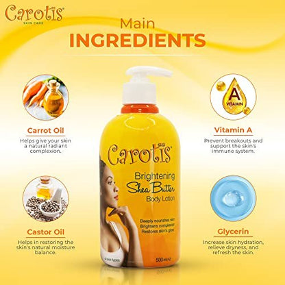 CAROTÏS Skin Brightening Body Lotion – 17.6 fl oz (500ml) – Dark Spot Remover with Shea Butter, Arbutin Complex & Vitamin A Avelisse
