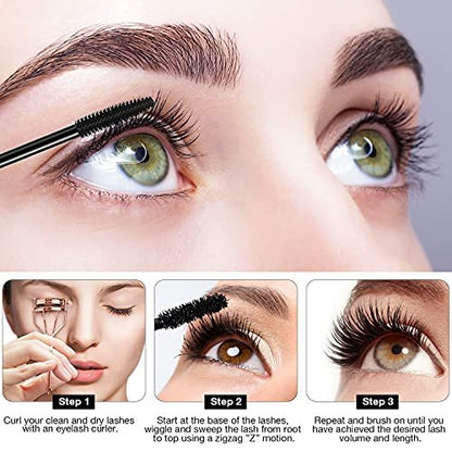 2 Pack Black Volume & Length Lasting All Day Mascara, 4D Silk Fiber Lash, Waterproof Lengthening No Clumping & Smudging Avelisse
