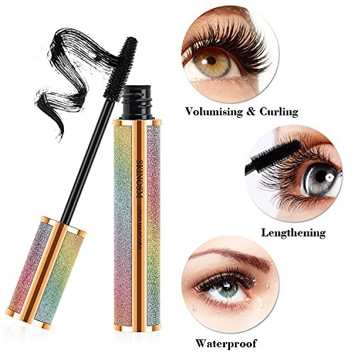 2 Pack Black Volume & Length Lasting All Day Mascara, 4D Silk Fiber Lash, Waterproof Lengthening No Clumping & Smudging Avelisse