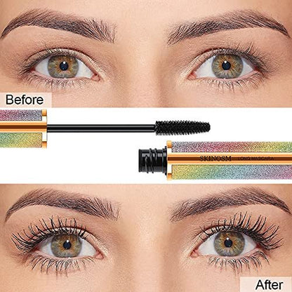 2 Pack Black Volume & Length Lasting All Day Mascara, 4D Silk Fiber Lash, Waterproof Lengthening No Clumping & Smudging Avelisse