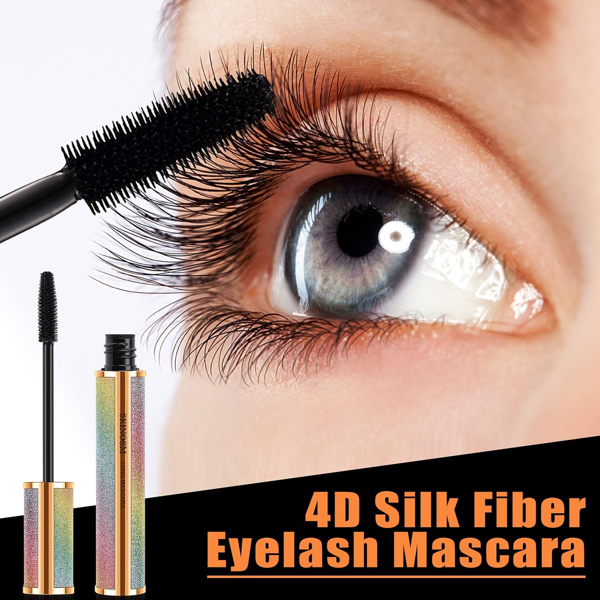 2 Pack Black Volume & Length Lasting All Day Mascara, 4D Silk Fiber Lash, Waterproof Lengthening No Clumping & Smudging Avelisse
