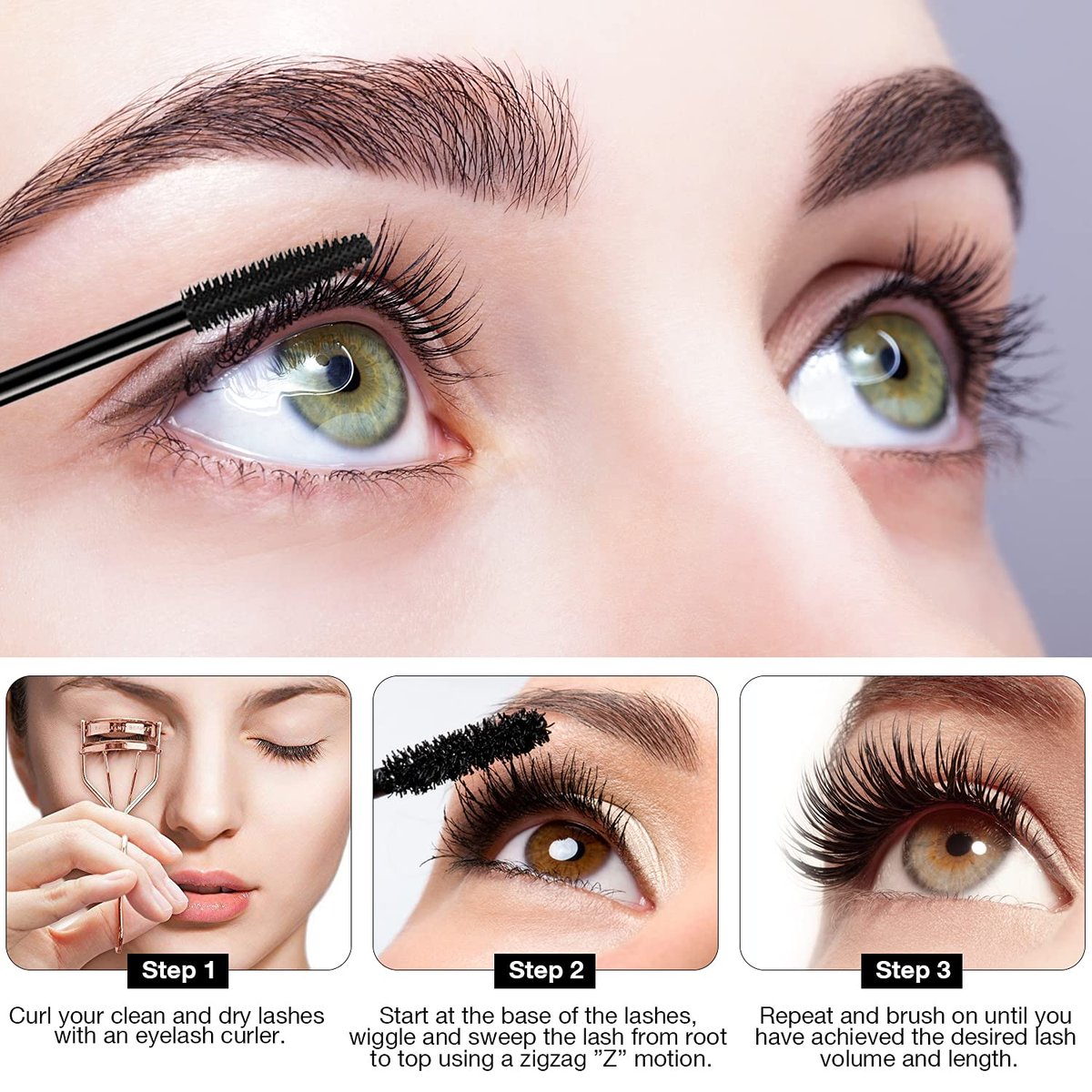 2 Pack Black Volume & Length Lasting All Day Mascara, 4D Silk Fiber Lash, Waterproof Lengthening No Clumping & Smudging Avelisse