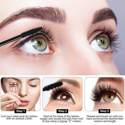 2 Pack Black Volume & Length Lasting All Day Mascara, 4D Silk Fiber Lash, Waterproof Lengthening No Clumping & Smudging Avelisse