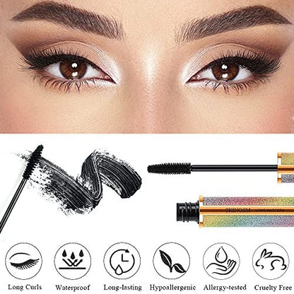 2 Pack Black Volume & Length Lasting All Day Mascara, 4D Silk Fiber Lash, Waterproof Lengthening No Clumping & Smudging Avelisse