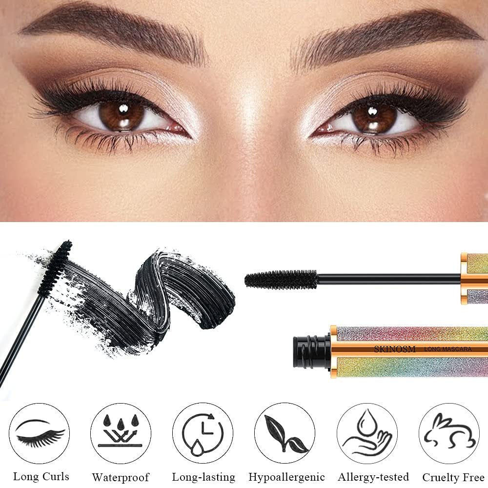 2 Pack Black Volume & Length Lasting All Day Mascara, 4D Silk Fiber Lash, Waterproof Lengthening No Clumping & Smudging Avelisse